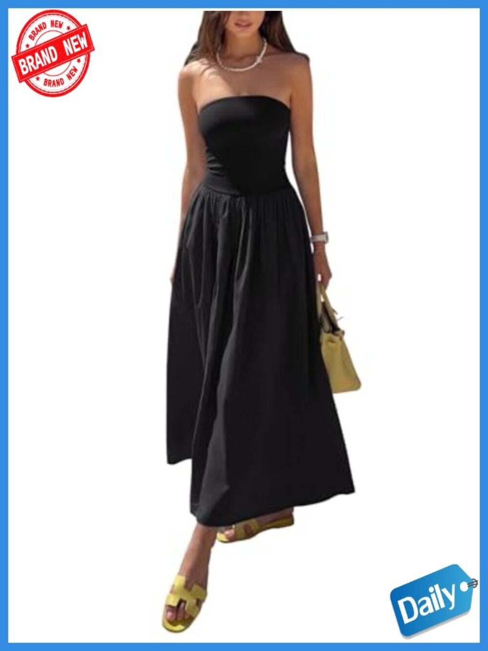 Tube Top Maxi Dress with Pockets Flowy A Line Wedding Guest Dress